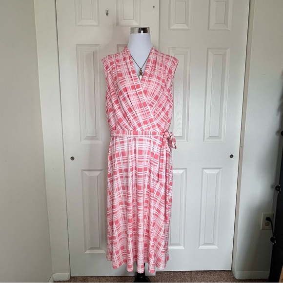 🛑SOLD🛑Tommy Hilfiger Sleeveless Fit & Flare Wrap Peach White Dress Size 18 - Picture 3 of 14